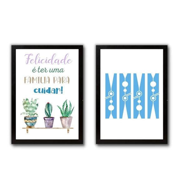 conjunto de quadrinhos p/ decorar lavanderia frases 30x40cm