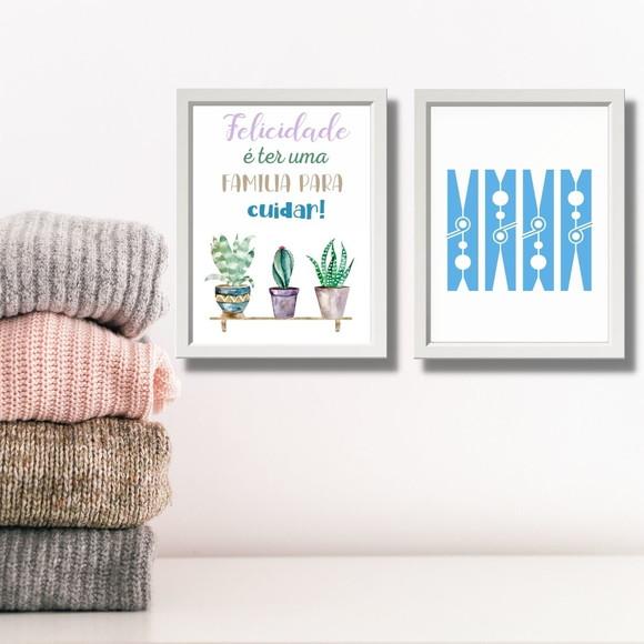 conjunto de quadrinhos p/ decorar lavanderia frases 30x40cm