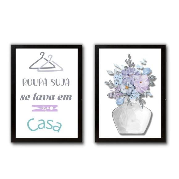 conjunto de quadros de lavanderia c/ frase divertida c/vidro
