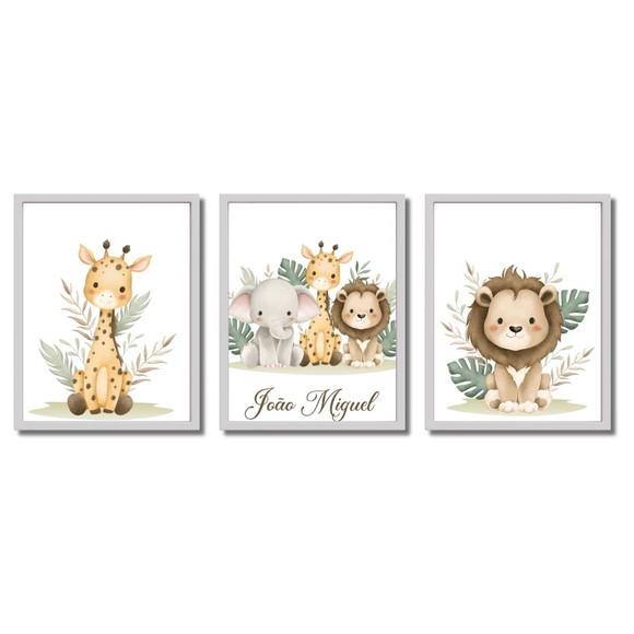 Conjunto de Quadros Safari Baby - Proteção Vidro e Madeira