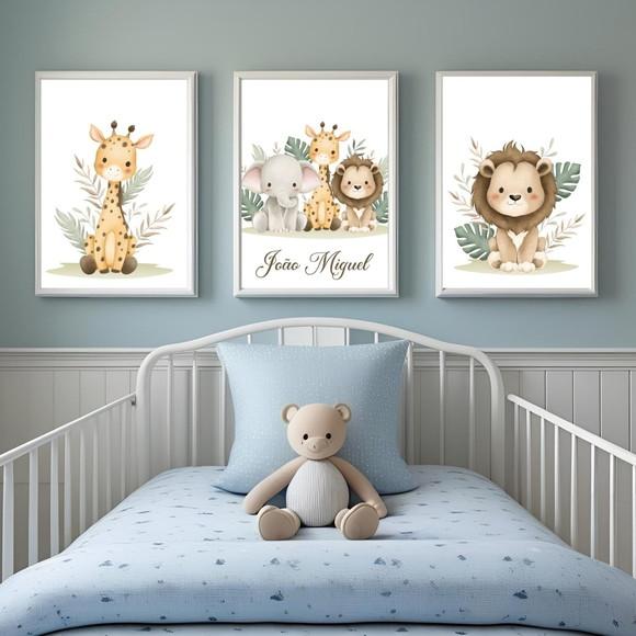 Conjunto de Quadros Safari Baby - Proteção Vidro e Madeira