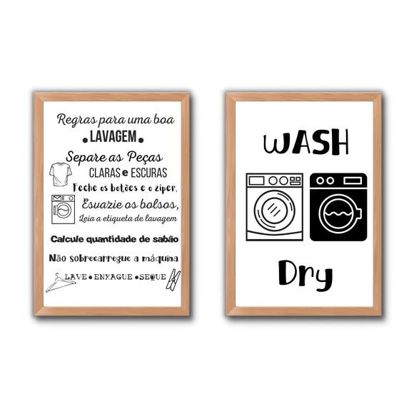Conjunto Quadros Regras da Lavanderia com Moldura 30x40cm