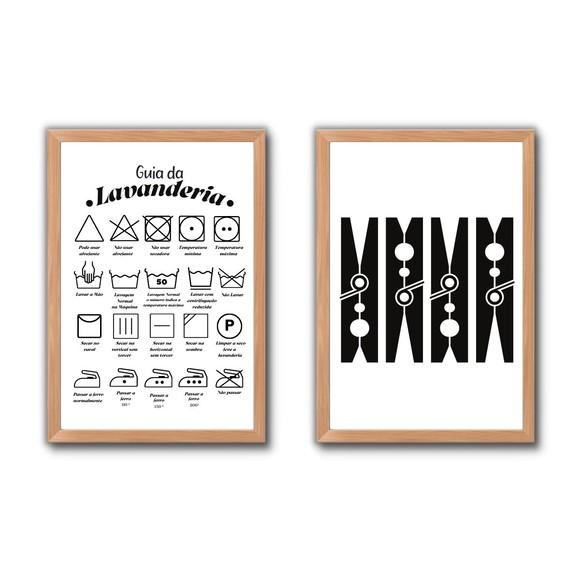 Conjunto Quadros Regras da Lavanderia com Moldura e Vidro