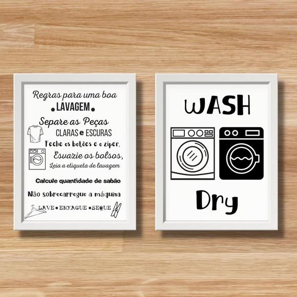 Conjunto Quadros Regras da Lavanderia com Moldura 30x40cm