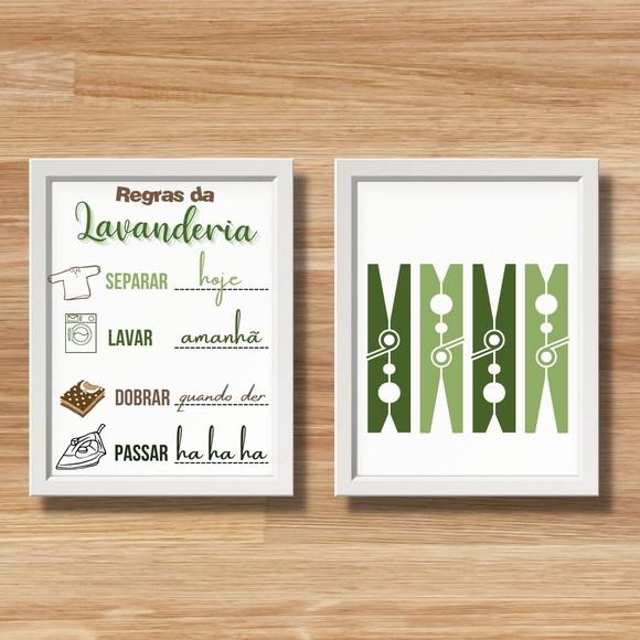Conjunto Quadros Regras da Lavanderia Divertidos 30x40cm