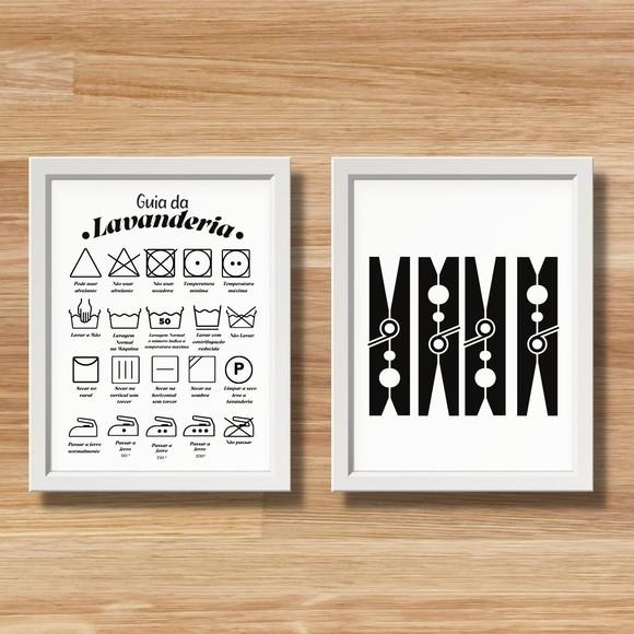 Conjunto Quadros Regras da Lavanderia com Moldura e Vidro