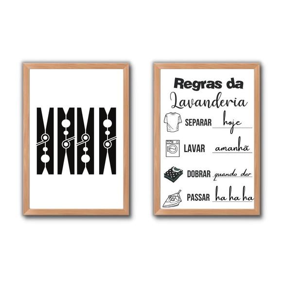 Conjunto Quadros Regras da Lavanderia Frases Divertidas30x40