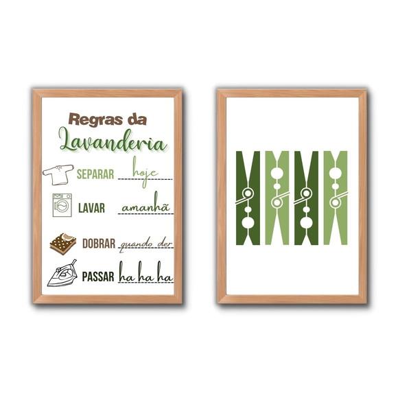 Conjunto Quadros Regras da Lavanderia Divertidos 30x40cm