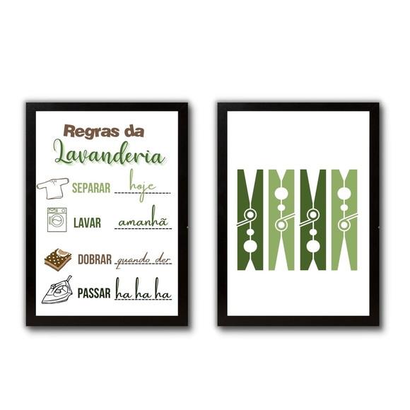 Conjunto Quadros Regras da Lavanderia Divertidos 30x40cm