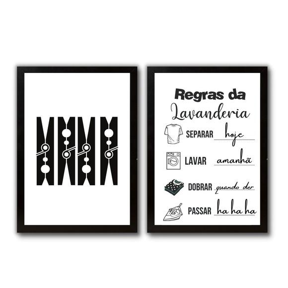Conjunto Quadros Regras da Lavanderia Frases Divertidas30x40