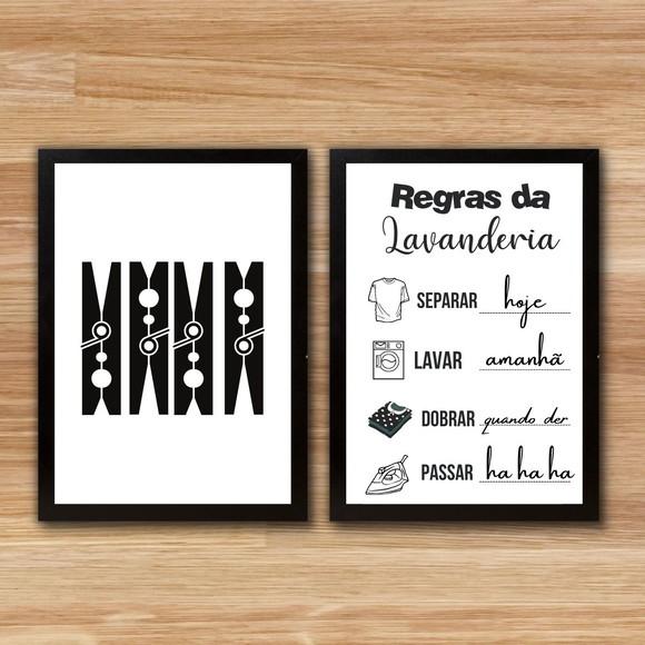 Conjunto Quadros Regras da Lavanderia Frases Divertidas30x40