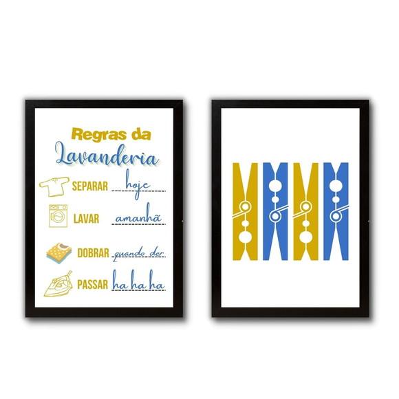 Conjunto Quadros Regras da Lavanderia Frases Divertidas30x40