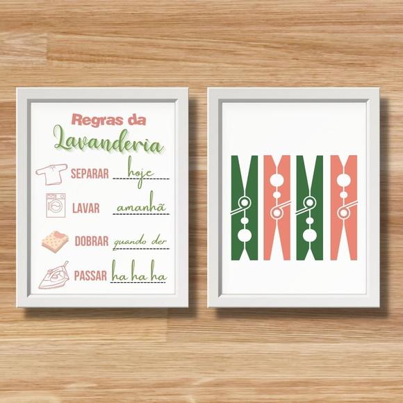 Conjunto Quadros Regras da Lavanderia Frases Humor 30x40cm