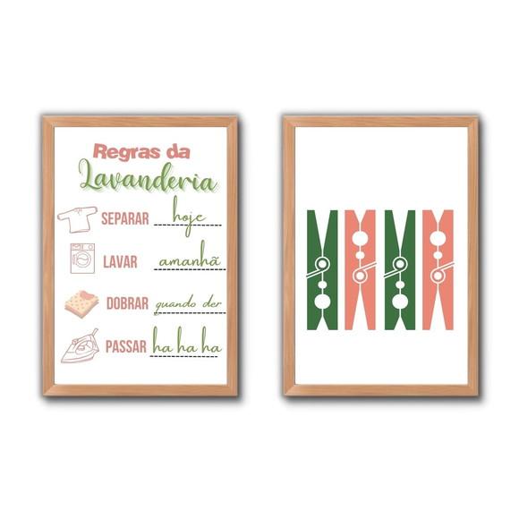 Conjunto Quadros Regras da Lavanderia Frases Humor 30x40cm
