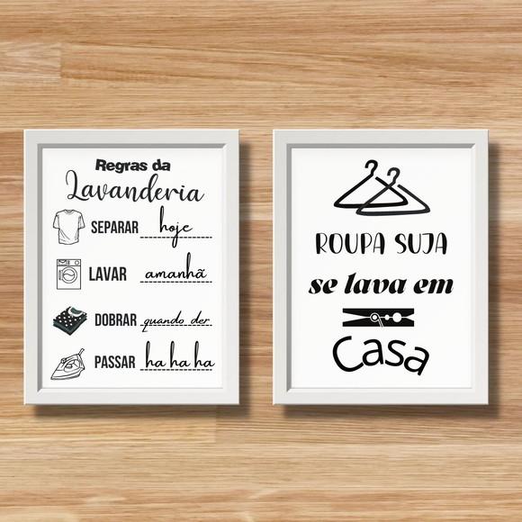 conjunto quadros regras da lavanderia moldura e vidro 30x40