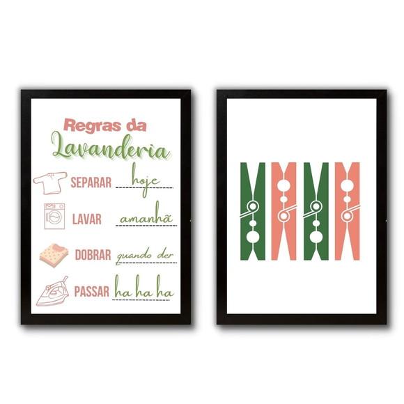 Conjunto Quadros Regras da Lavanderia Frases Humor 30x40cm