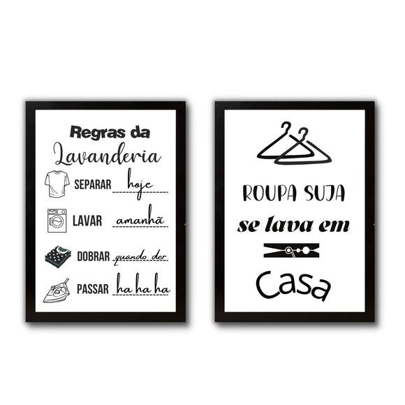conjunto quadros regras da lavanderia moldura e vidro 30x40