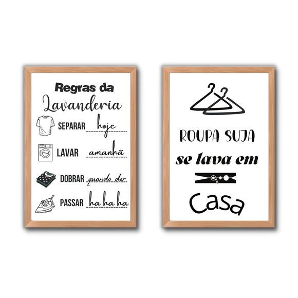 conjunto quadros regras da lavanderia moldura e vidro 30x40