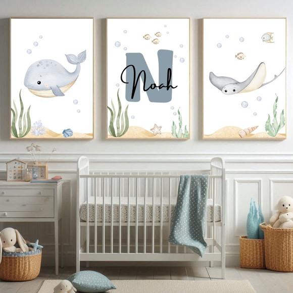 Decoração Infantil Tema Fundo do Mar | Kit com 3 Quadros