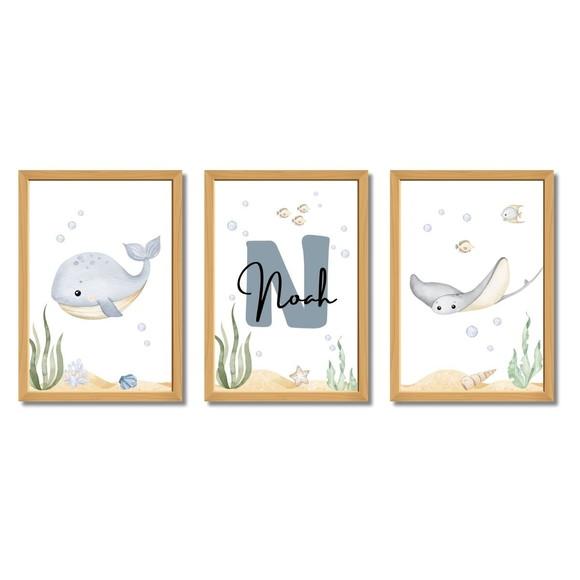 Decoração Infantil Tema Fundo do Mar | Kit com 3 Quadros