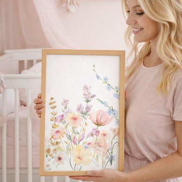 Decoração Parede Quarto Bebê Kit 3 Quadros Menina Flores