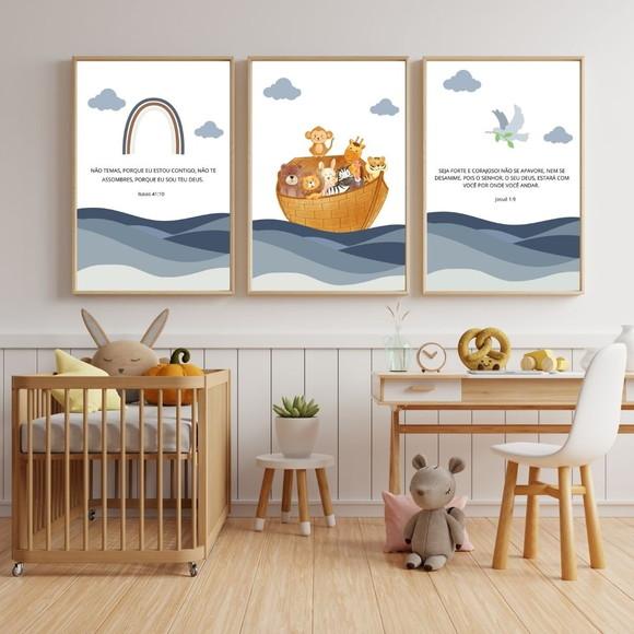 Decoração Quarto Infantil Arca de Noé Frases Bíblicas 33x43