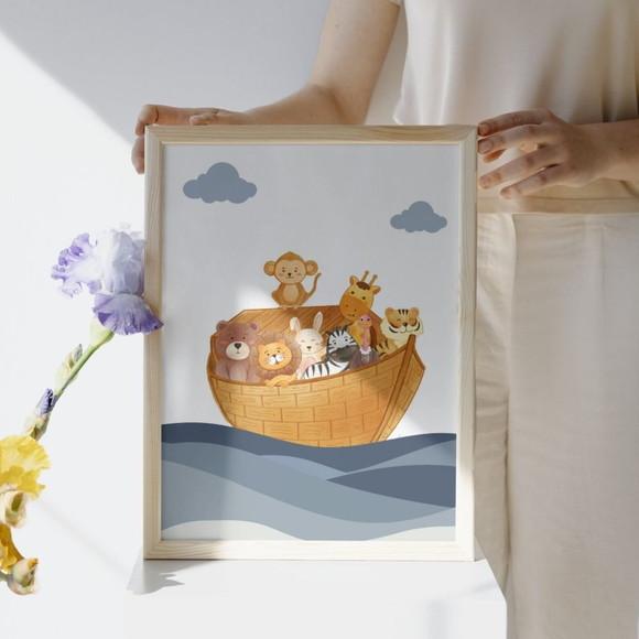 Decoração Quarto Infantil Arca de Noé Frases Bíblicas 33x43