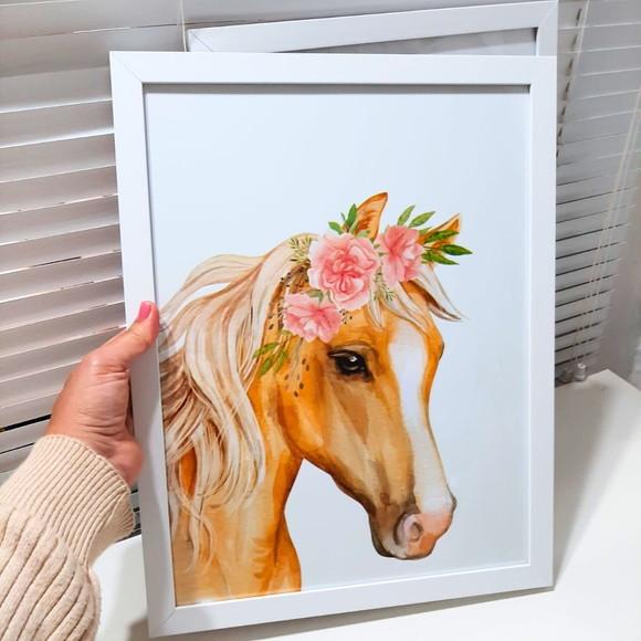 Decoração Quarto Menina Quadro Cavalo Personalizado 33x43 cm