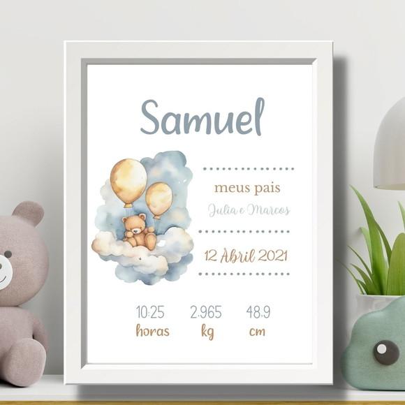 Editar Quadro de Nascimento Azul Bebe Menino Moldura 33x43