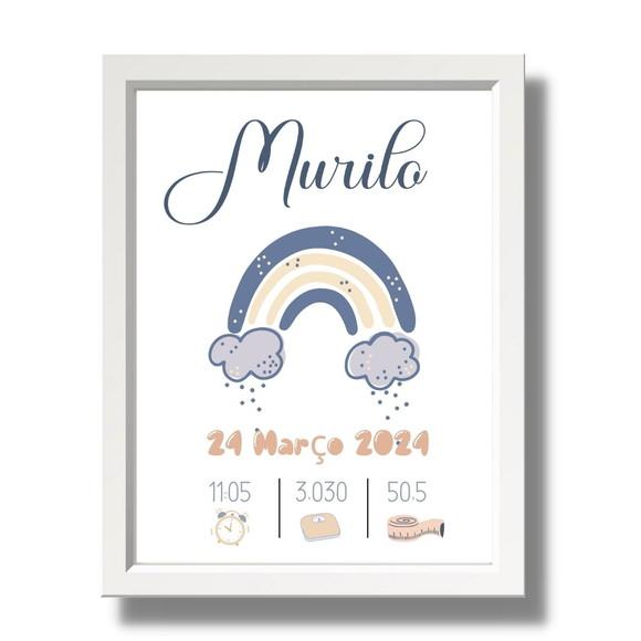 Editar Quadro de Nascimento Azul Moldura com Vidro 33x43cm