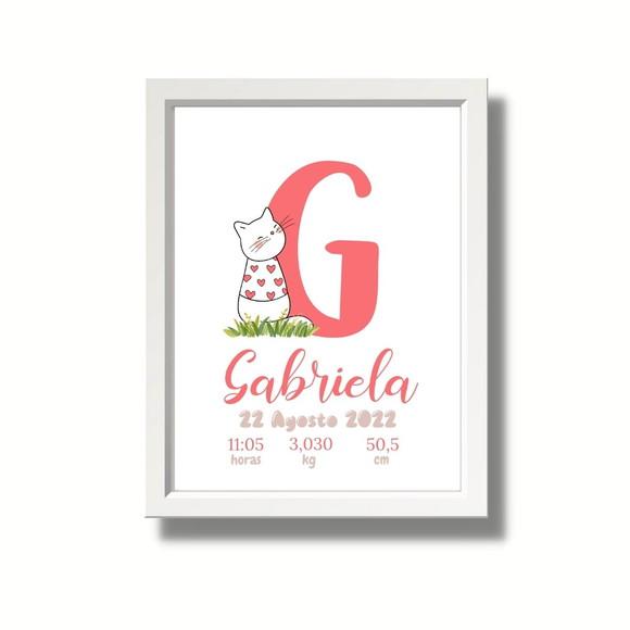 Editar Quadro de Nascimento Gatinha Moldura com Vidro 33x43