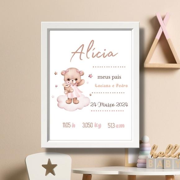 Editar Quadro de Nascimento Informações do Bebe 33x43cm