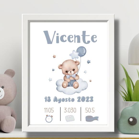Editar Quadro de Nascimento Menino Moldura com Vidro 33x43cm