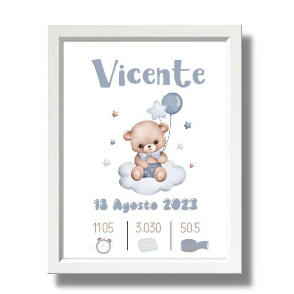 Editar Quadro de Nascimento Menino Moldura com Vidro 33x43cm