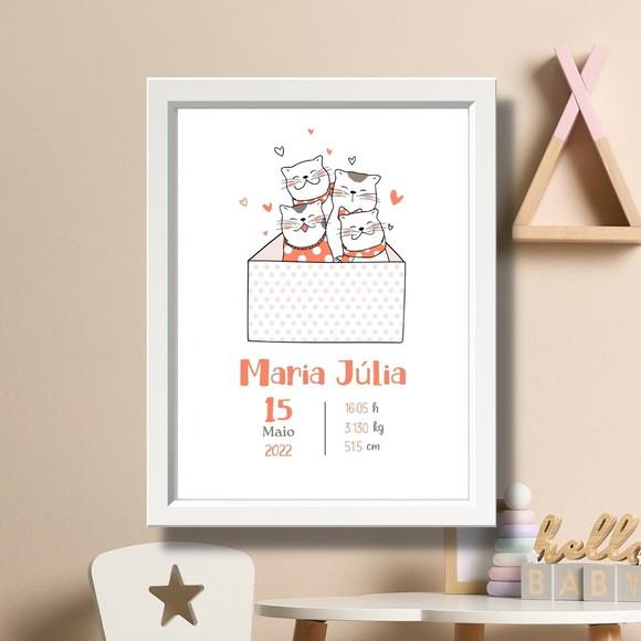 Editar Quadro de Nascimento Menina Moldura com Vidro 33x43cm