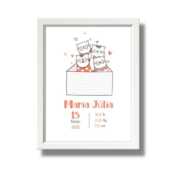 Editar Quadro de Nascimento Menina Moldura com Vidro 33x43cm