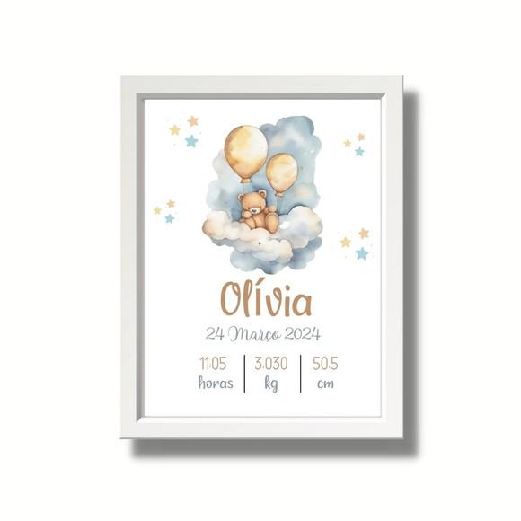 Editar Quadro de Nascimento Quarto de Menina Moldura 33x43cm