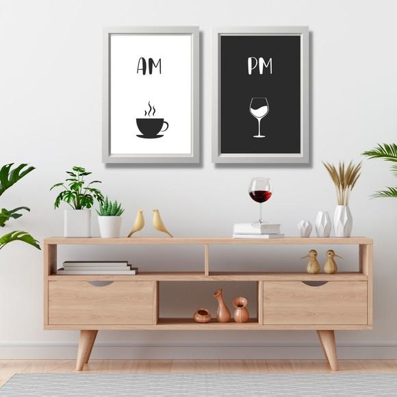 jogo 2 quadros decorativo café/ vinho 20x30 moldura/vidro