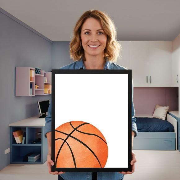 Jogo de Quadros Basquete Decoração Moderna Moldura Madeira