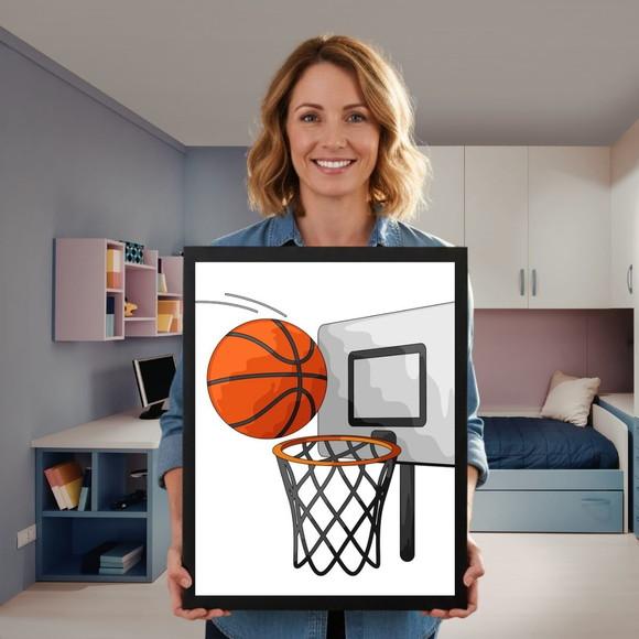 Jogo de Quadros Basquete Decoração Moderna Moldura Madeira