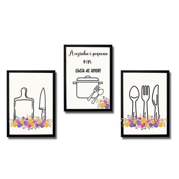 Jogo de Quadros Decorativo p/ Cozinha Moldura/vidro 20x30cm