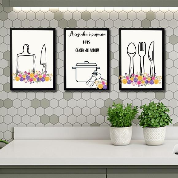 Jogo de Quadros Decorativo p/ Cozinha Moldura/vidro 20x30cm