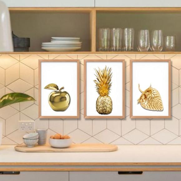 Jogo de Quadros Decorativo pra Cozinha com Moldura e Vidro