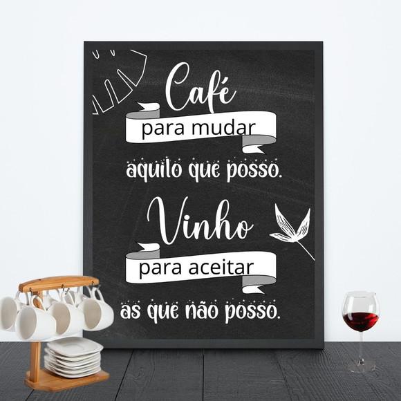 Kit 2 Quadros Cantinho do Café Bar Vinho Taça 30x40 c/ Vidro
