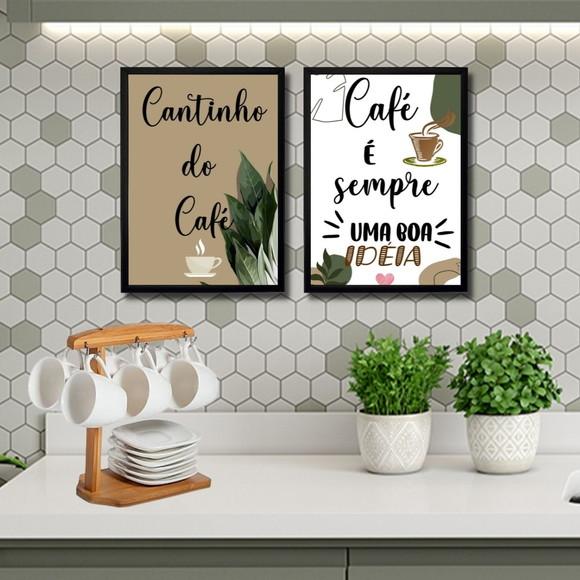 Kit 2 Quadros Cantinho do Café com Moldura e Vidro 30x40cm