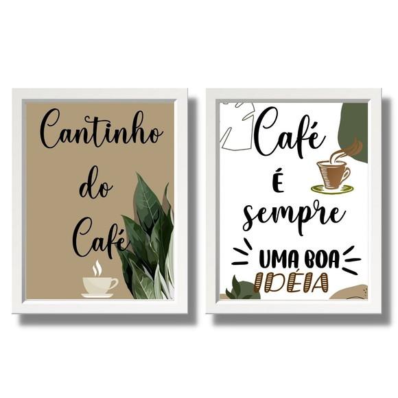 Kit 2 Quadros Cantinho do Café com Moldura e Vidro 30x40cm