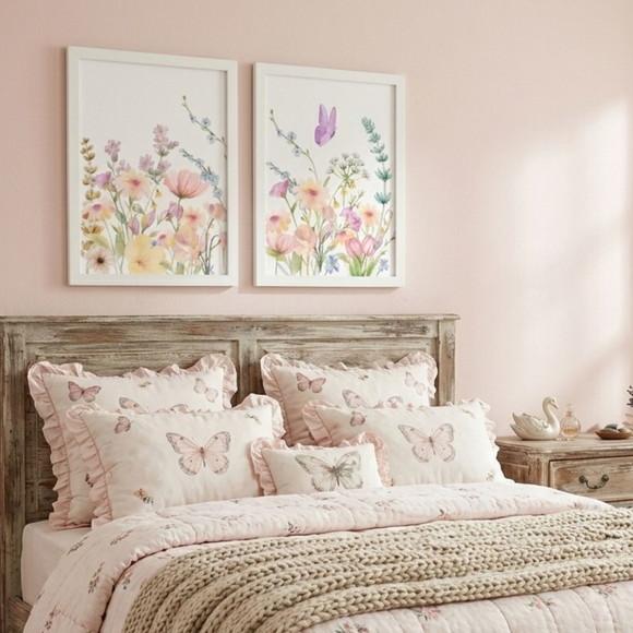 Kit 2 Quadros Decorativo Floral Delicado Moldura com Vidro