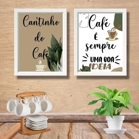 Kit 2 Quadros Cantinho do Café com Moldura e Vidro 30x40cm