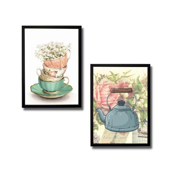 kit 2 quadros decorativo pra cozinha moldura e vidro 20x30