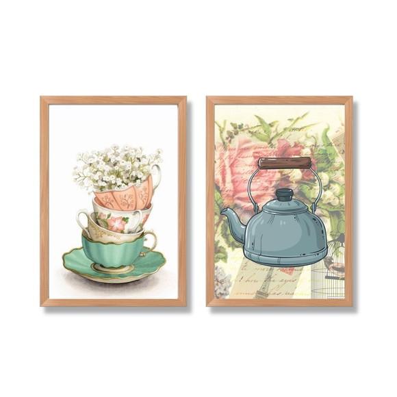 kit 2 quadros decorativo pra cozinha moldura e vidro 20x30